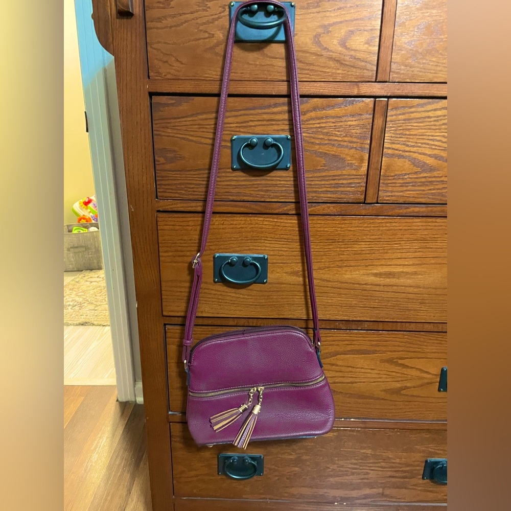 Plum faux leather handbag